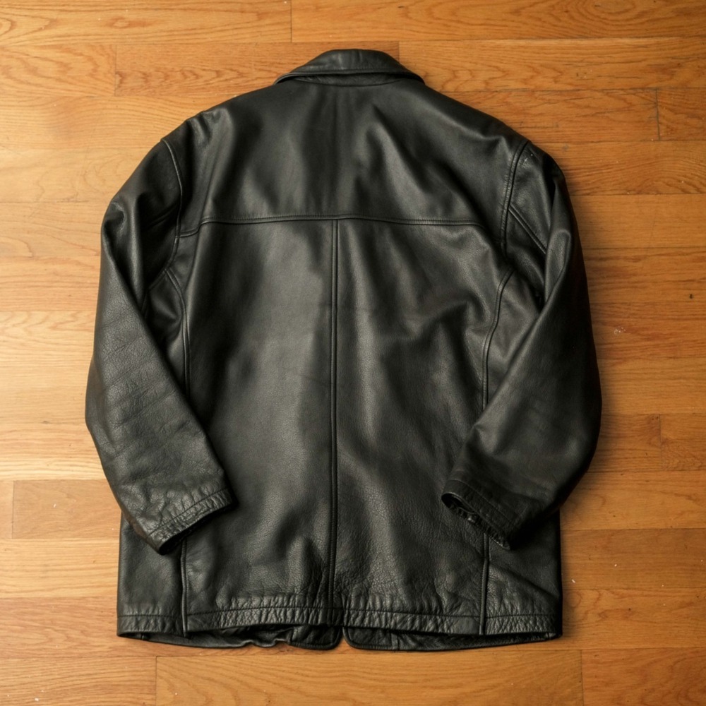 Rainforest Jacket Car Coat Black Pebbled Leather Sherpa Lined Button Front L - Picture 7 of 10